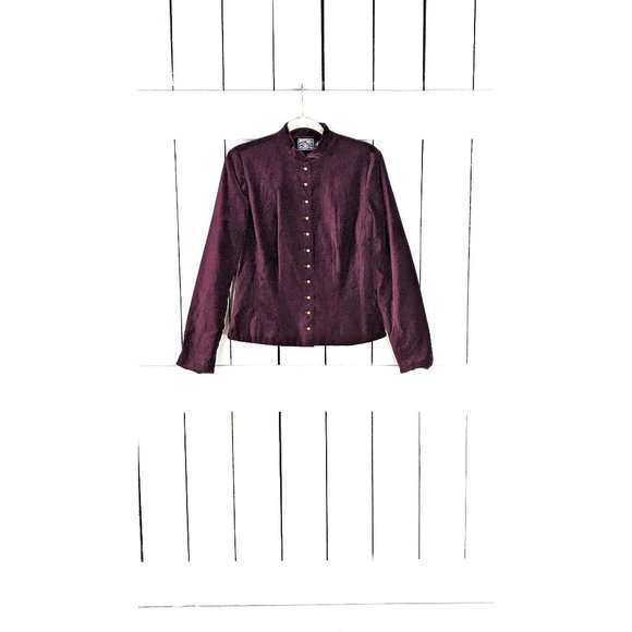 Dark red burgundy velour velvet fittedbutton up military style blazer jacket